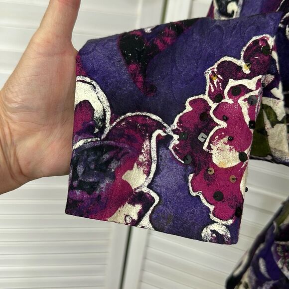 Chico's Jacket Size 0 Size 4 Purple Paisley Floral Sequin Embellished - Picture 12 of 16